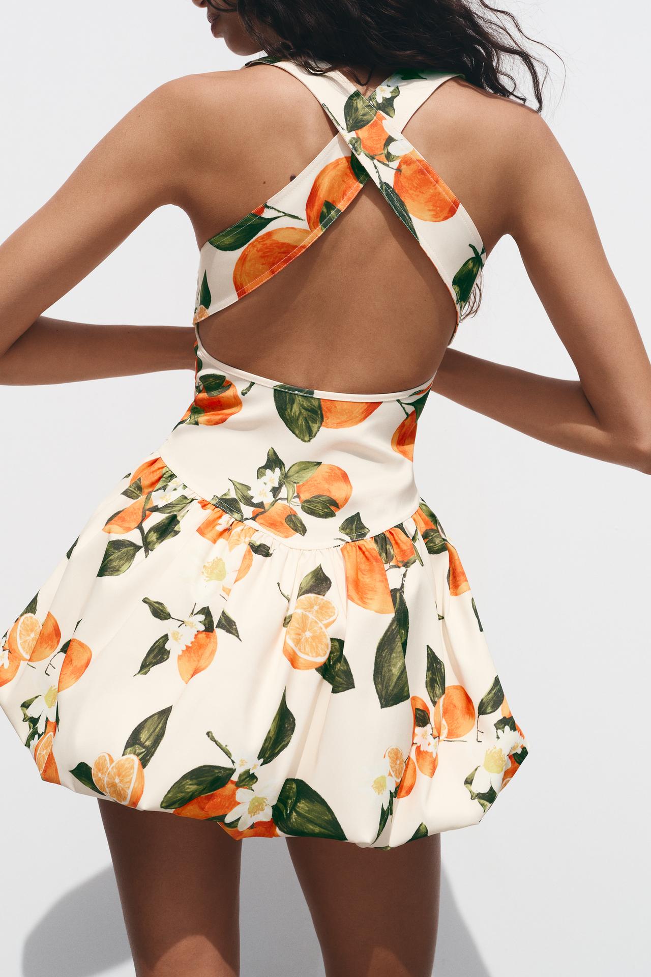 TANGERINE ORANGE PRINT BUBBLE DRFESS