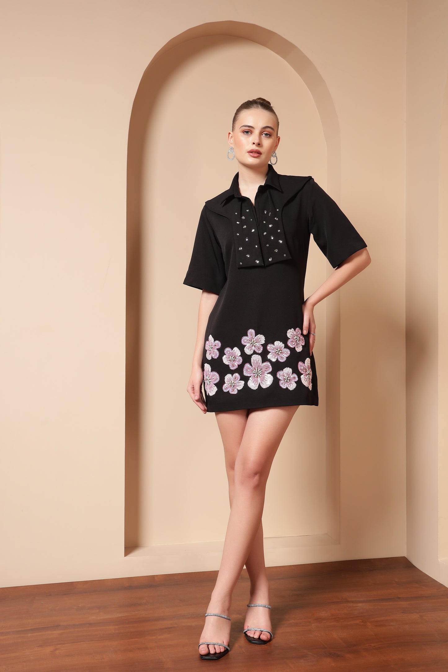 FLORAL EMBROIDERED A-LINE DRESS