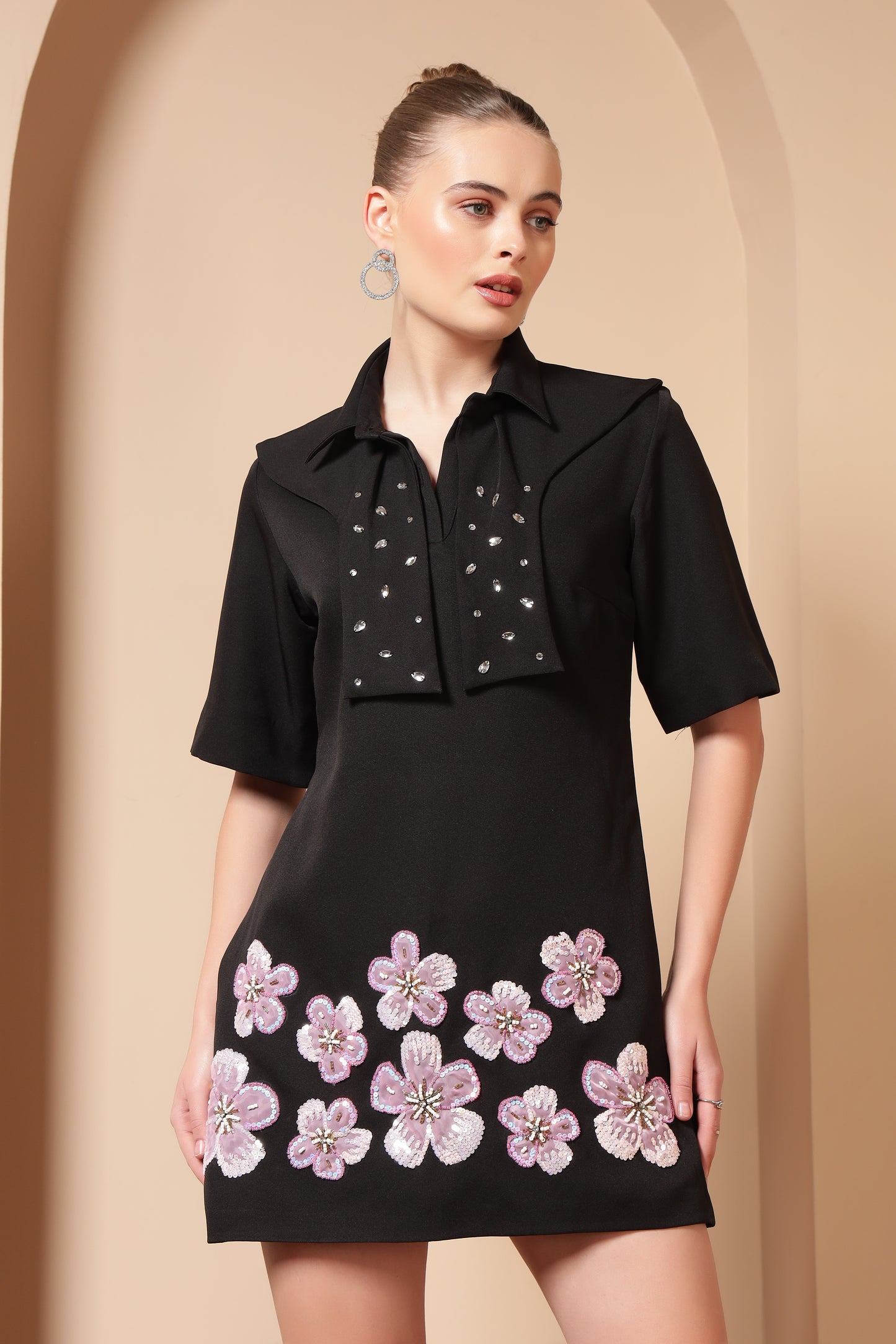 FLORAL EMBROIDERED A-LINE DRESS