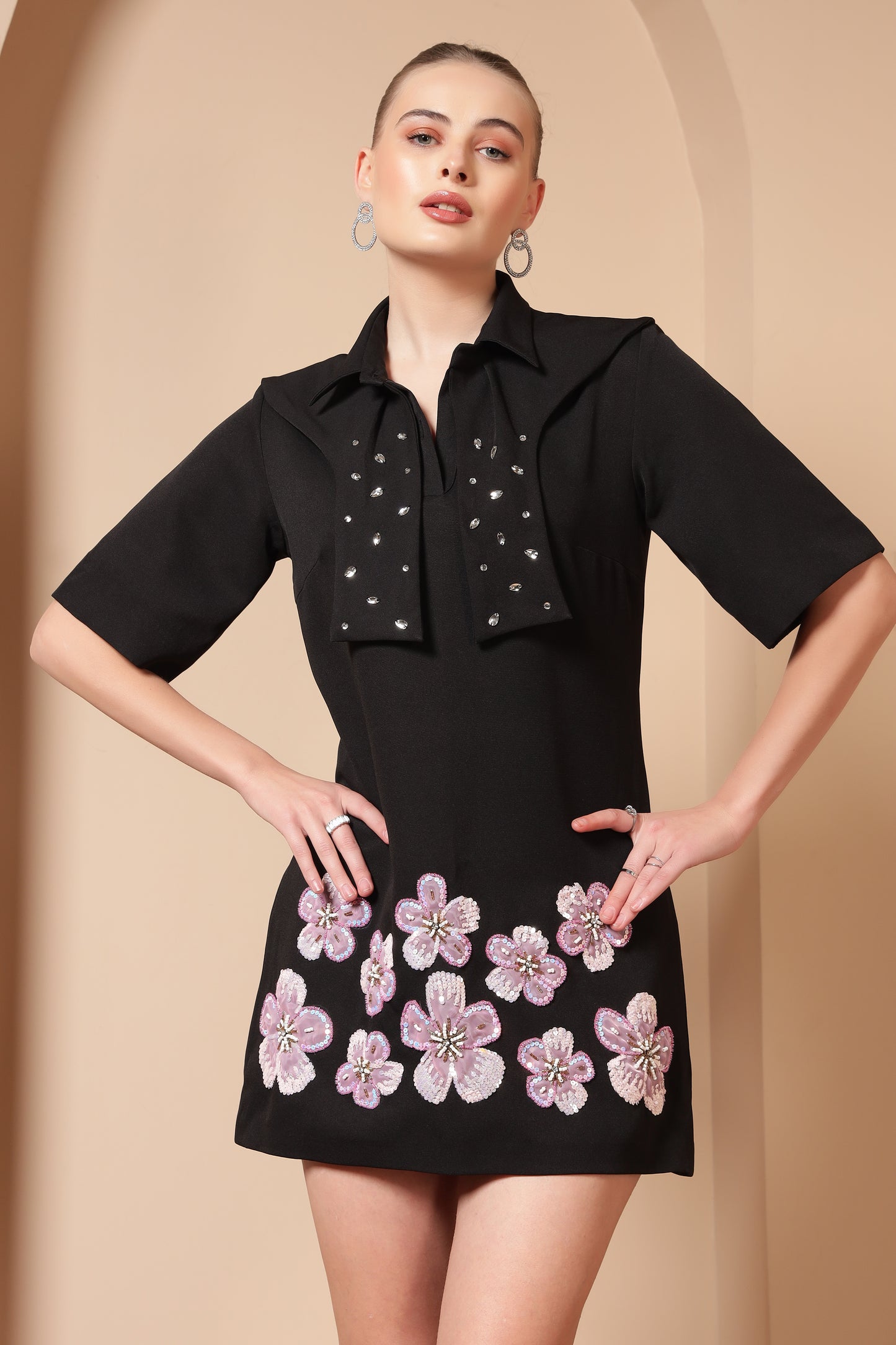 FLORAL EMBROIDERED A-LINE DRESS