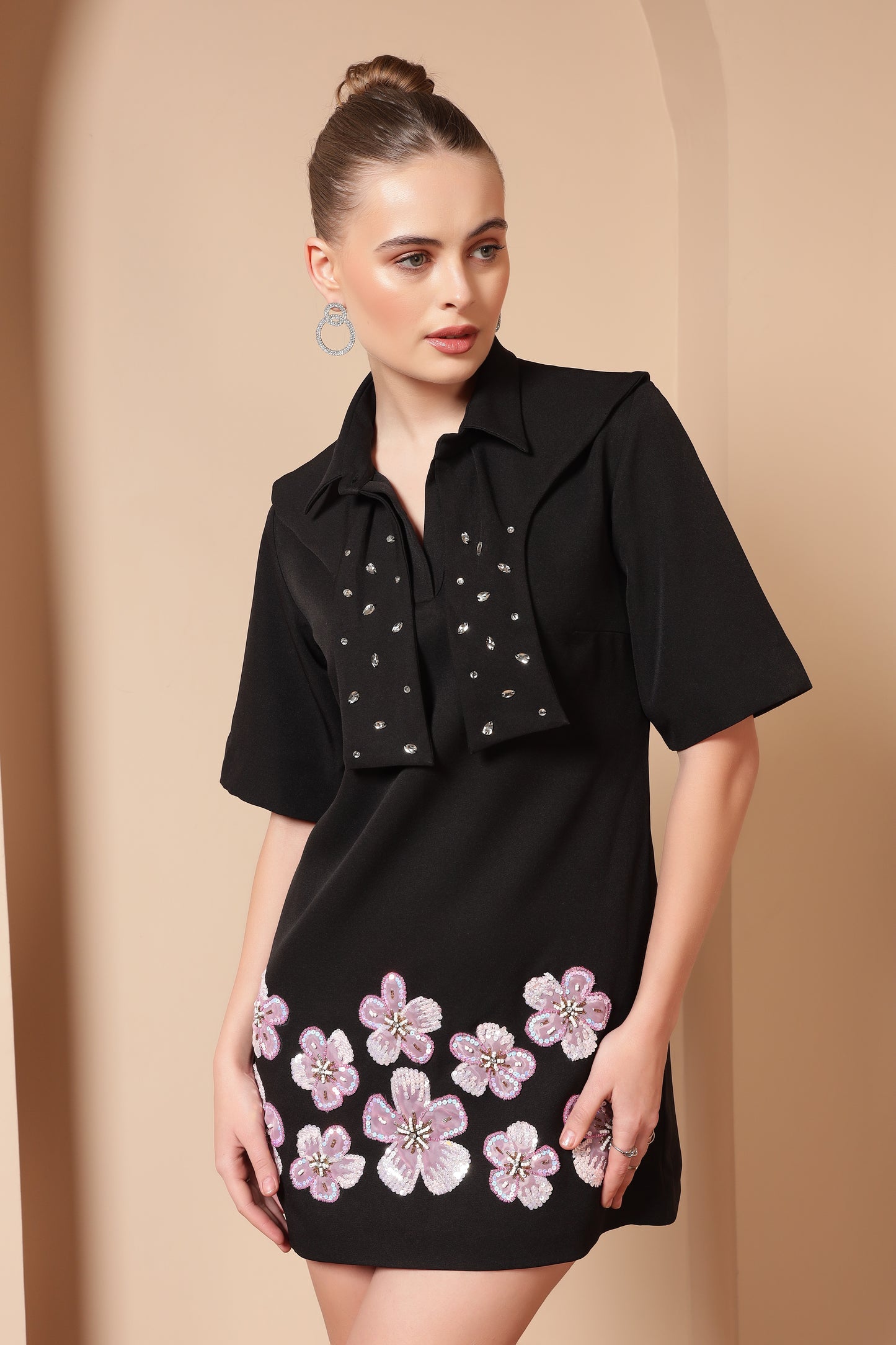FLORAL EMBROIDERED A-LINE DRESS