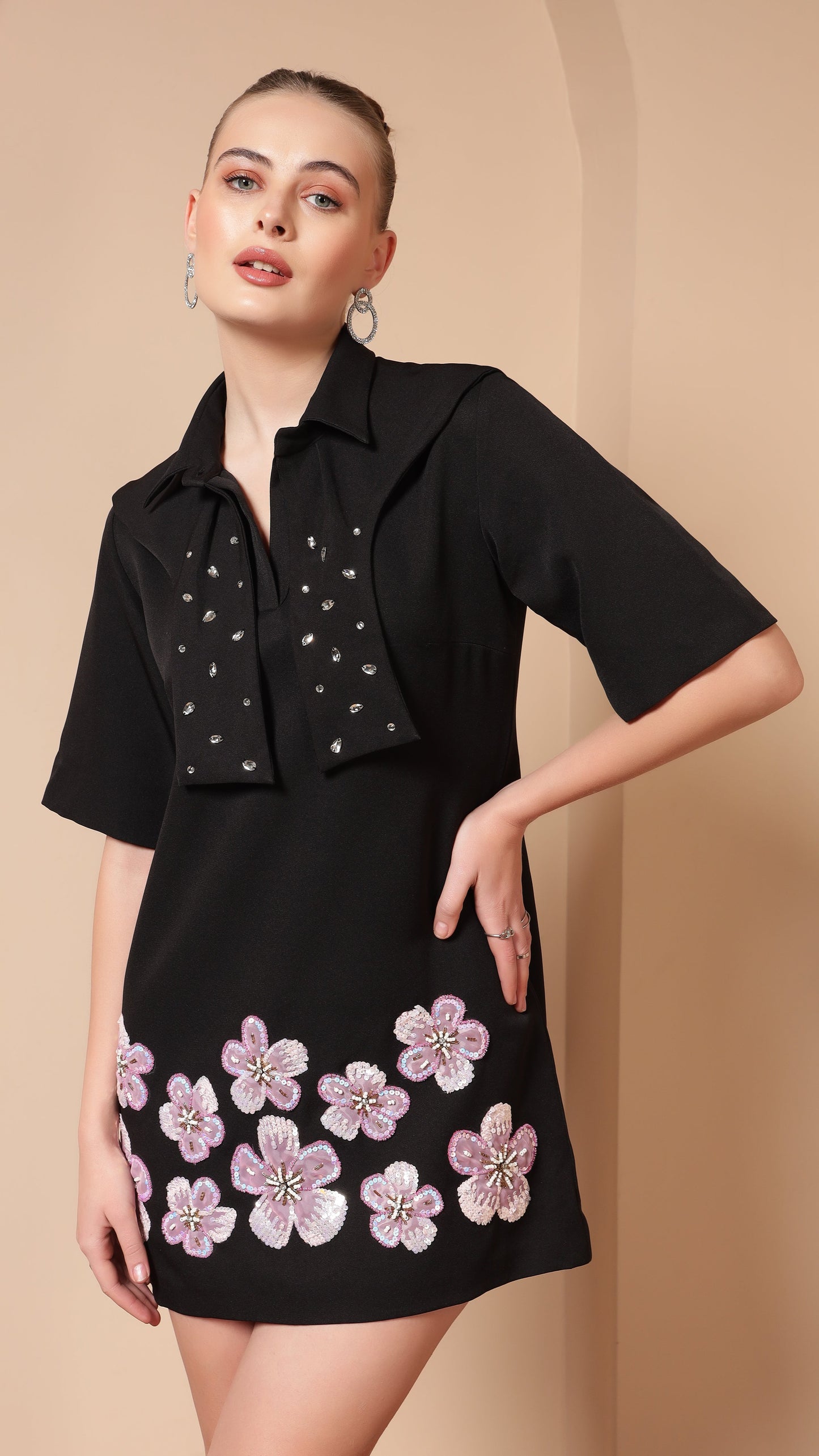 FLORAL EMBROIDERED A-LINE DRESS