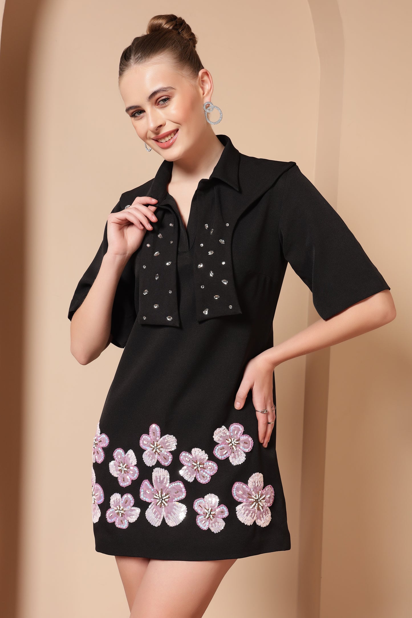 FLORAL EMBROIDERED A-LINE DRESS