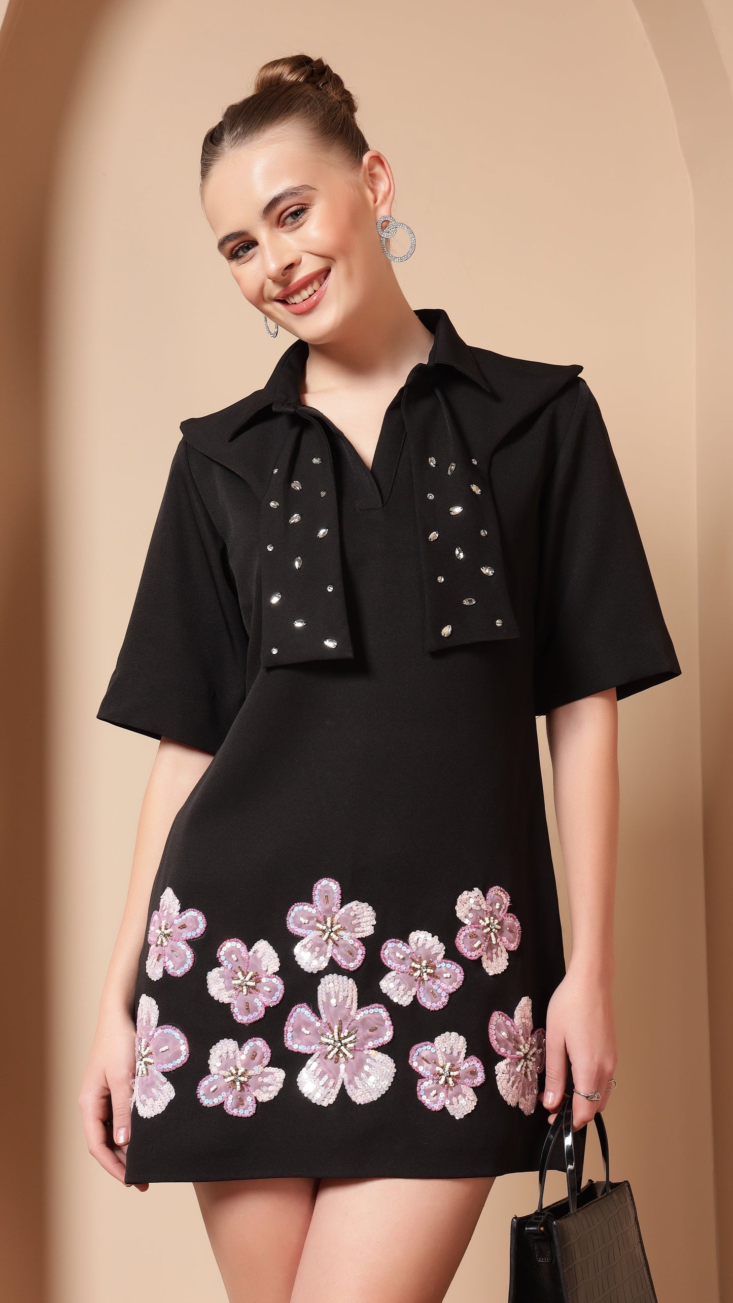 FLORAL EMBROIDERED A-LINE DRESS
