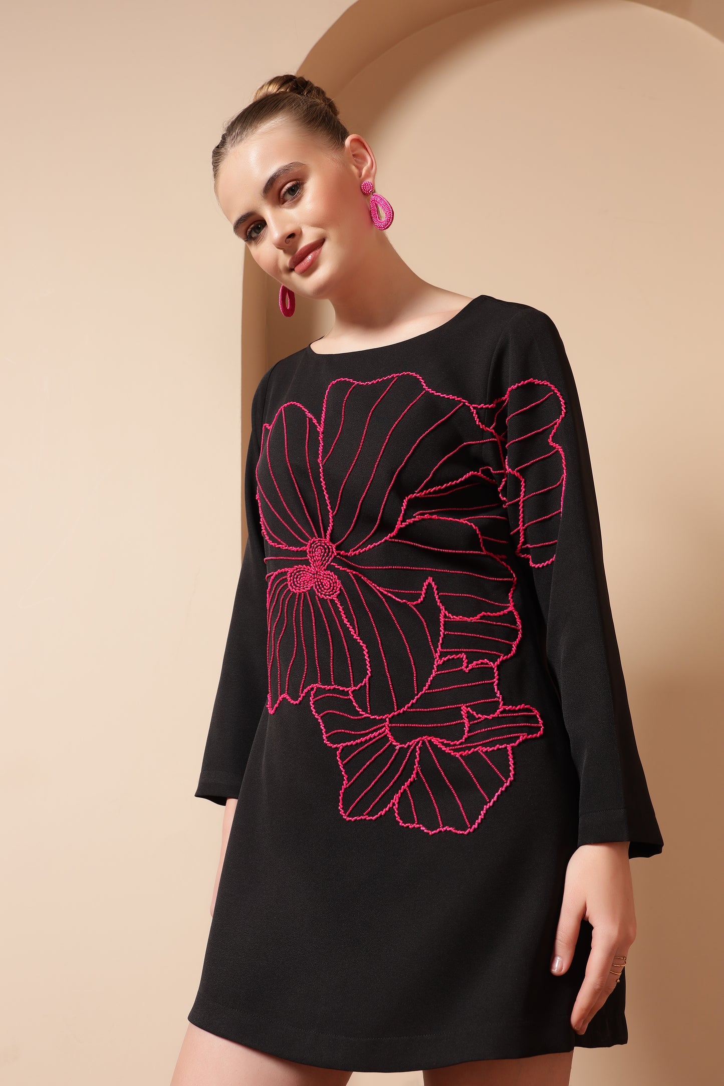 FLOWER EMBROIDERED A-LINE DRESS