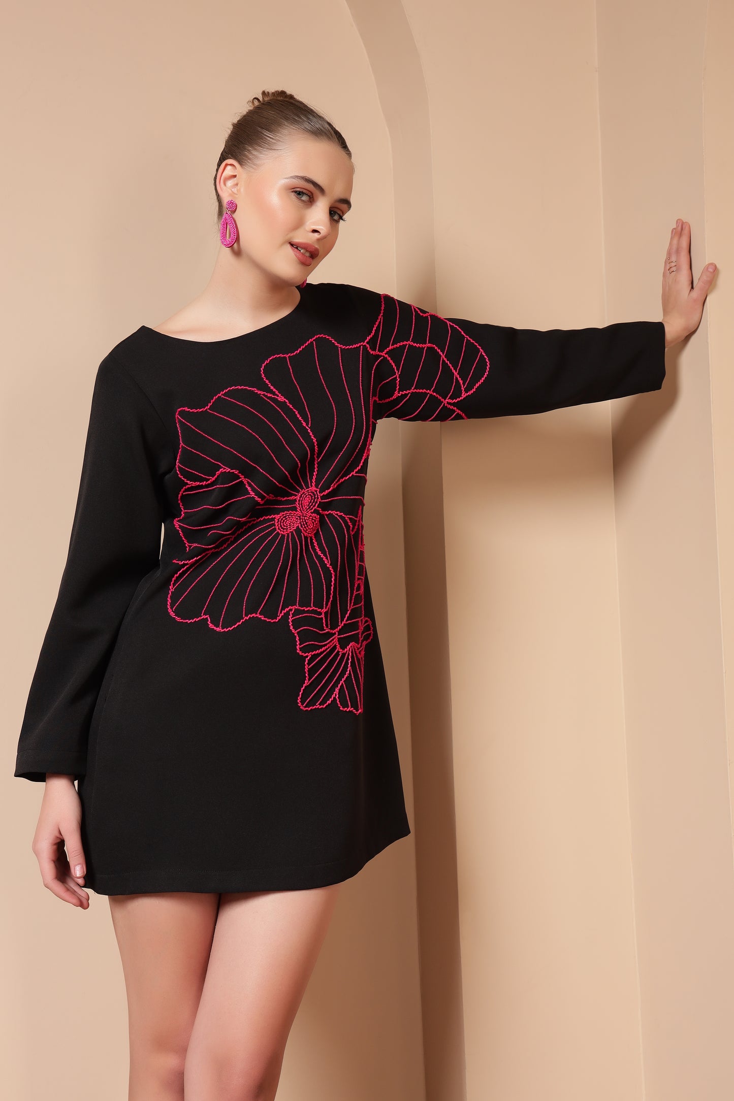 FLOWER EMBROIDERED A-LINE DRESS