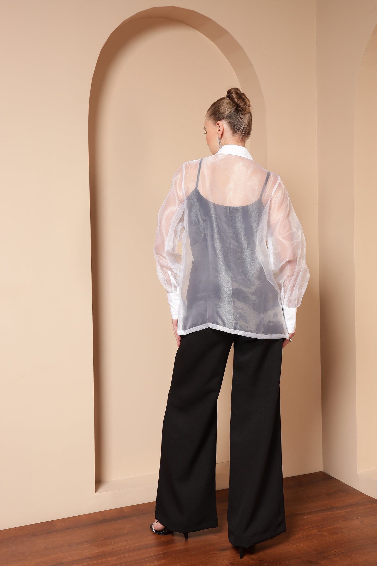 STATEMENT SHEER ORGANZA SHIRT WITH BOW