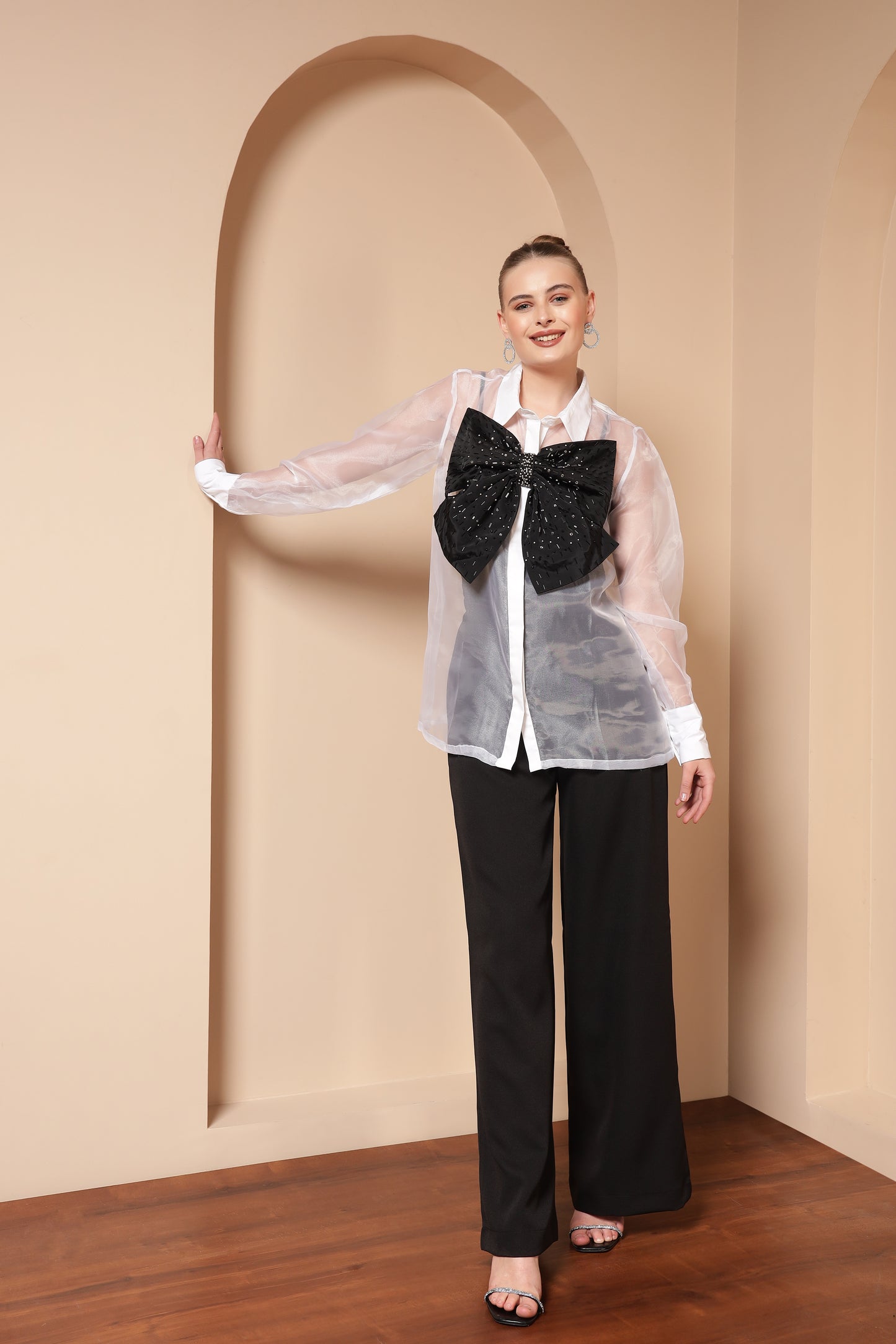 STATEMENT SHEER ORGANZA SHIRT WITH BOW
