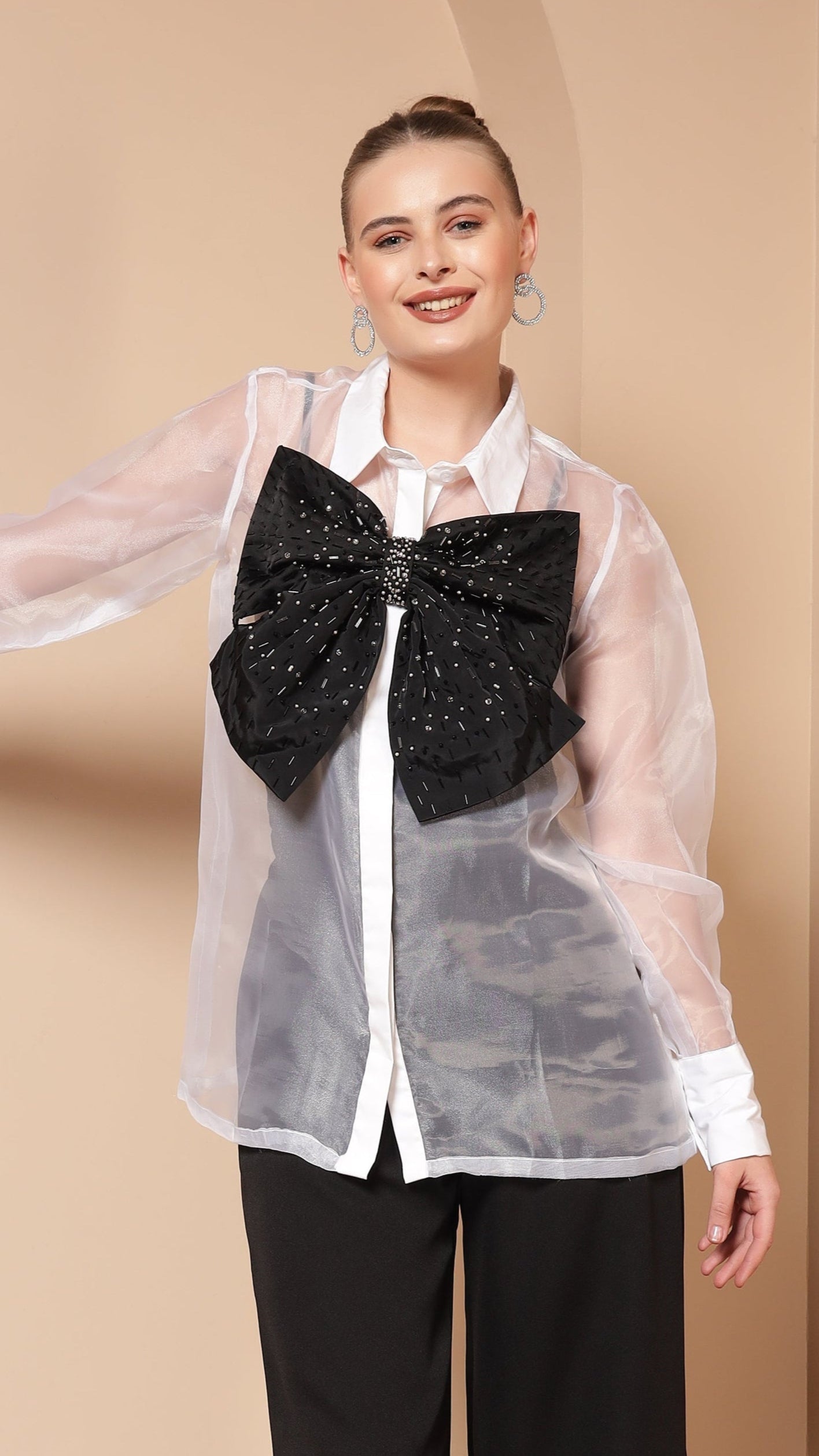 STATEMENT SHEER ORGANZA SHIRT WITH BOW