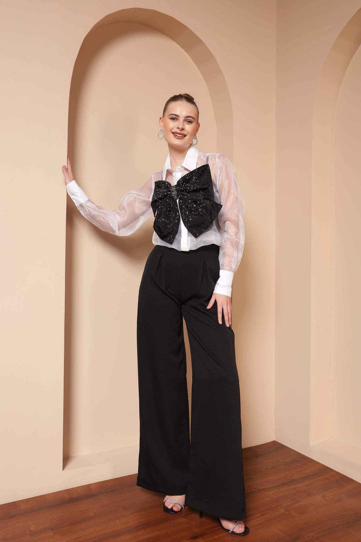 STATEMENT SHEER ORGANZA SHIRT WITH BOW