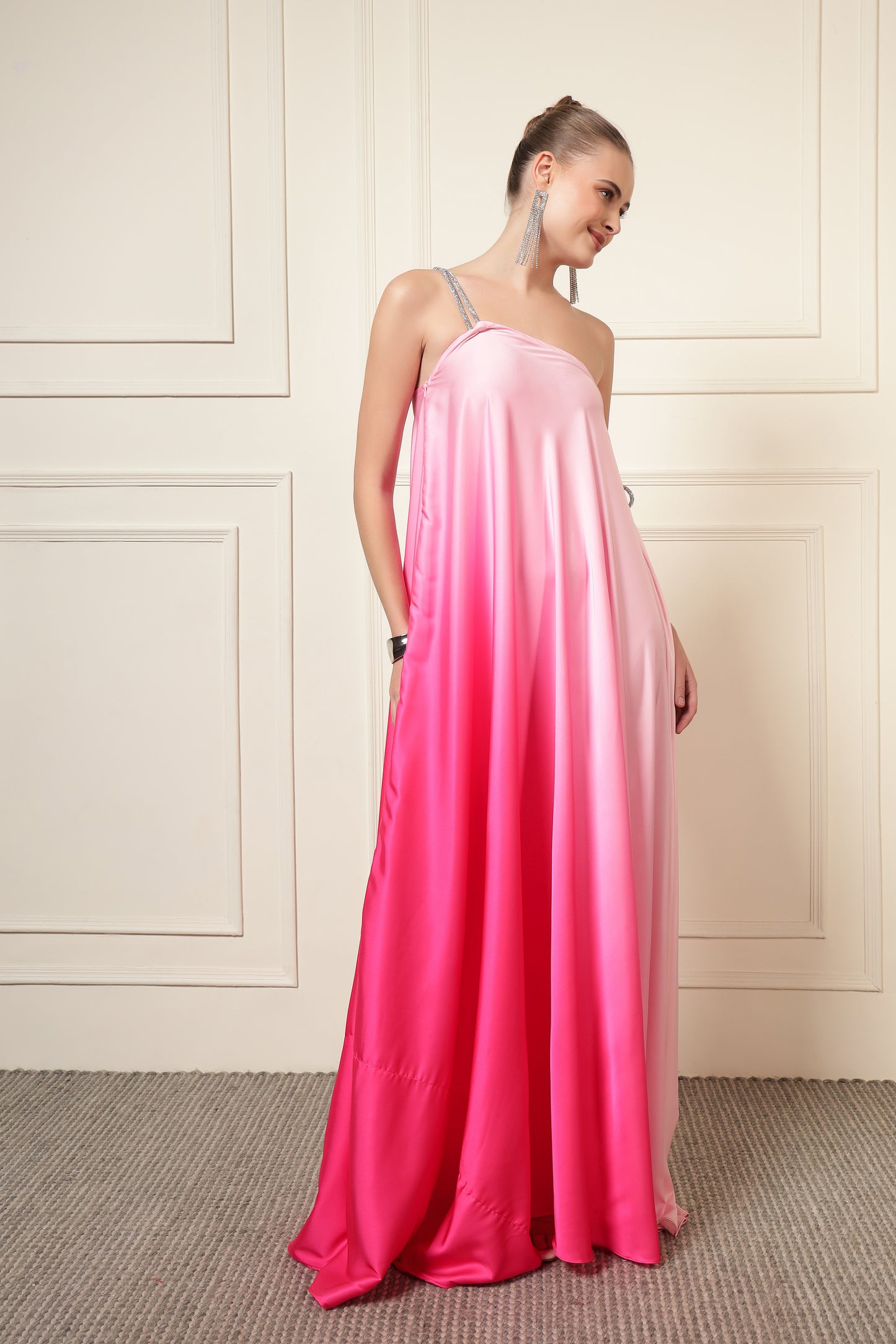 PINK OMBRE DIAMOND STRAP MAXI DRESS