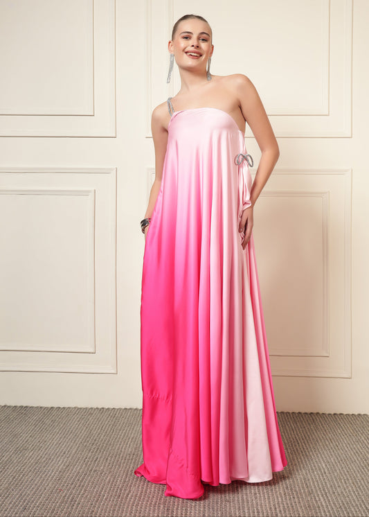PINK OMBRE DIAMOND STRAP MAXI DRESS
