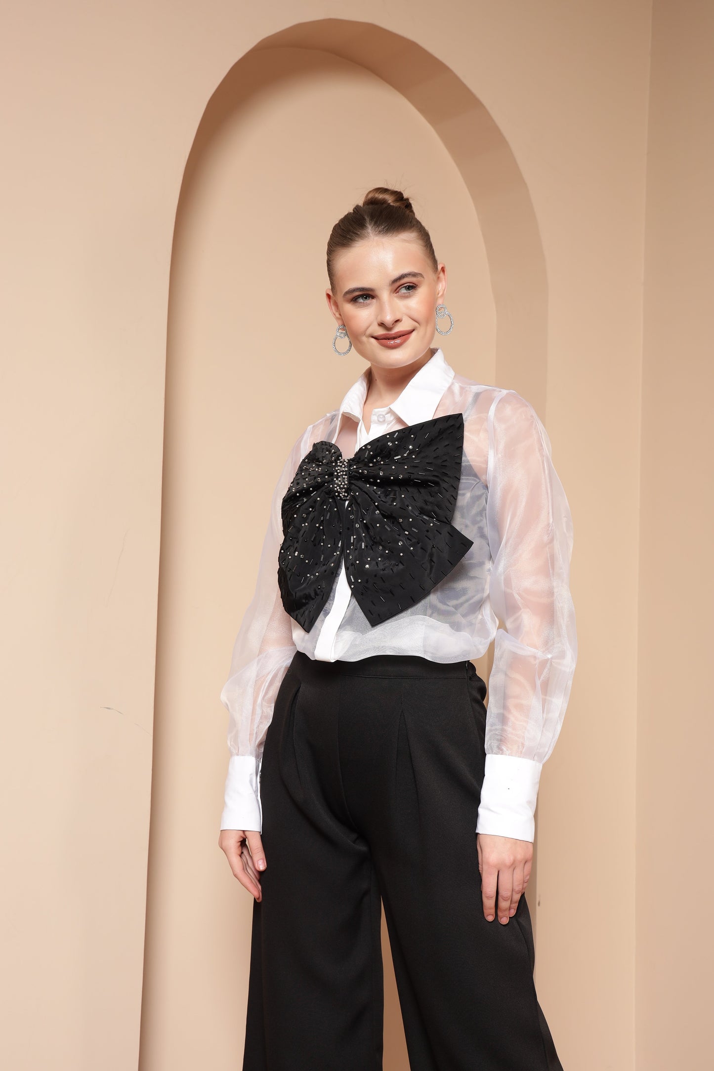 STATEMENT SHEER ORGANZA SHIRT WITH BOW