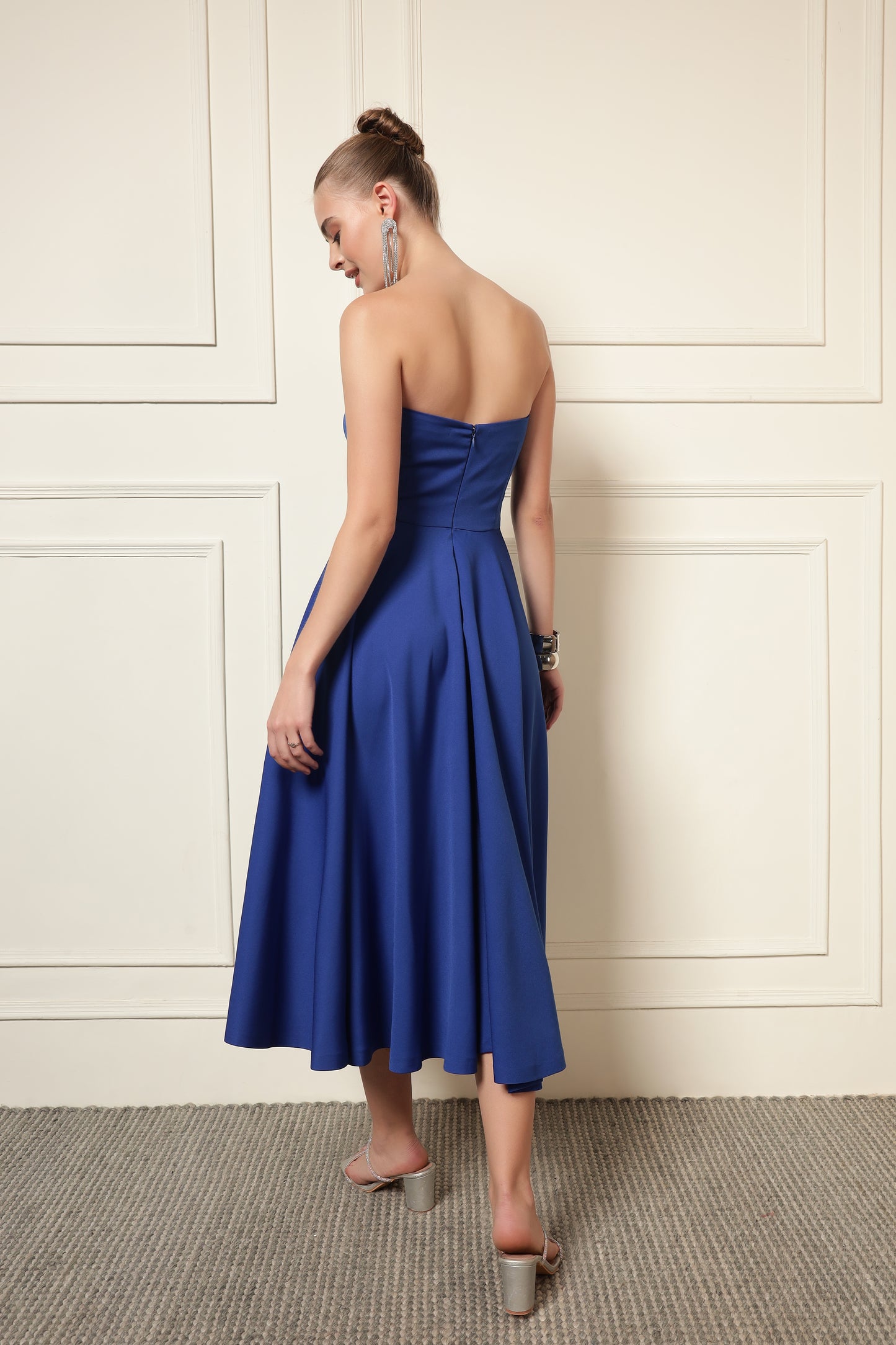 CRYSTAL EMBROIDERED FLARE MIDI DRESS