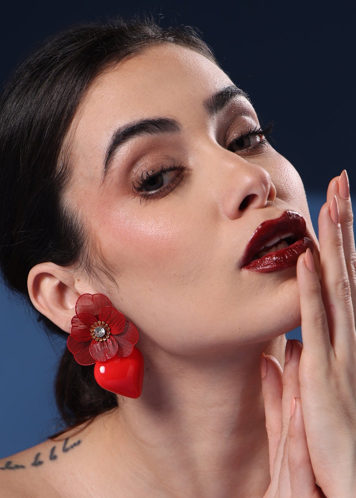 RED DOCONA PEACH HEART EARRINGS