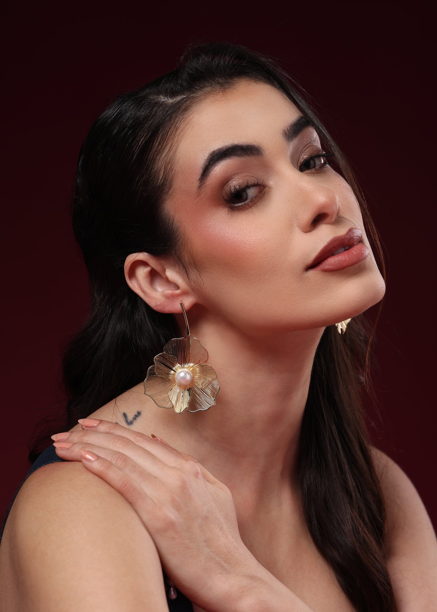 FLORAL PETAL GOLDEN STATEMENT EARRINGS