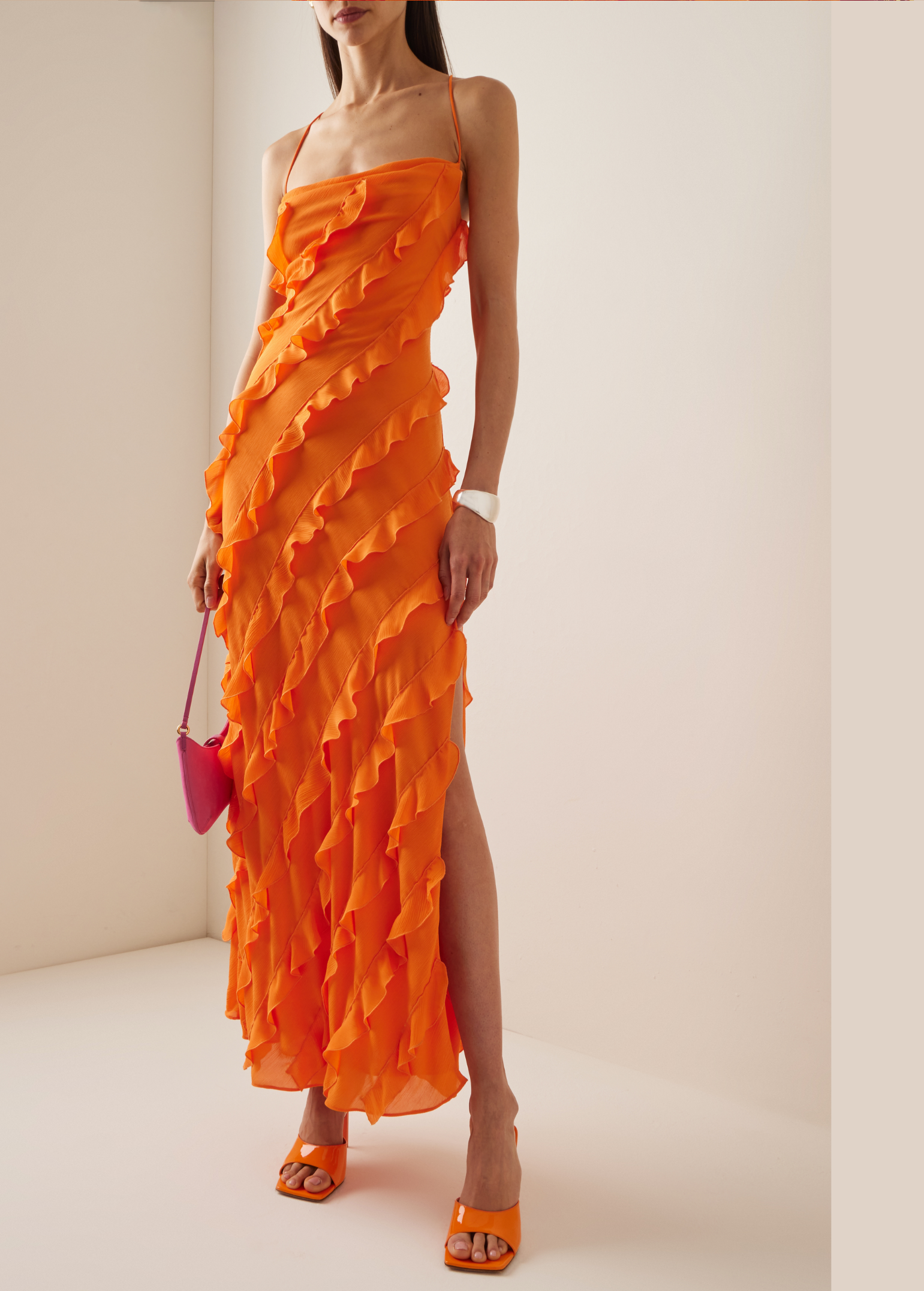 Orange frill cheap dress