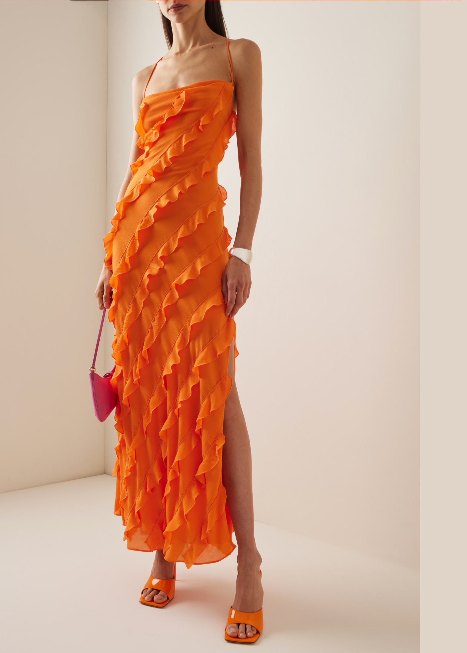 Orange ruffle maxi sales dress