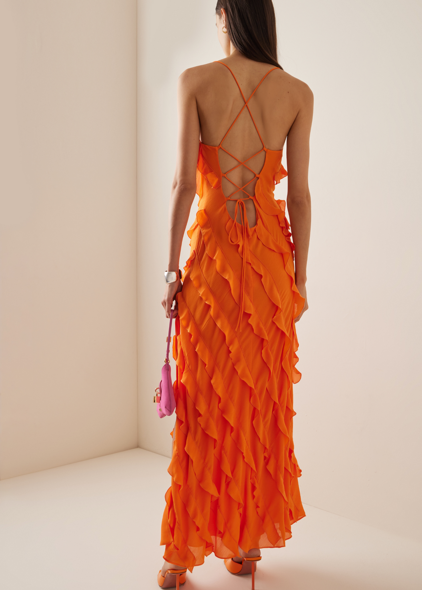 ORANGE RUFFLE VACATION DRESS