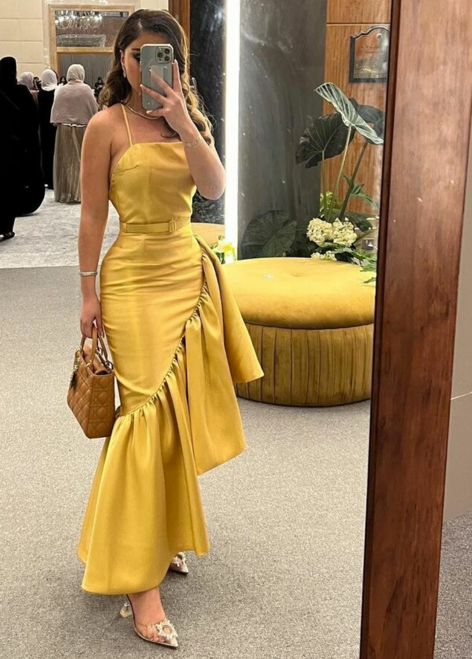 MUSTARD SATIN EVENING GOWN