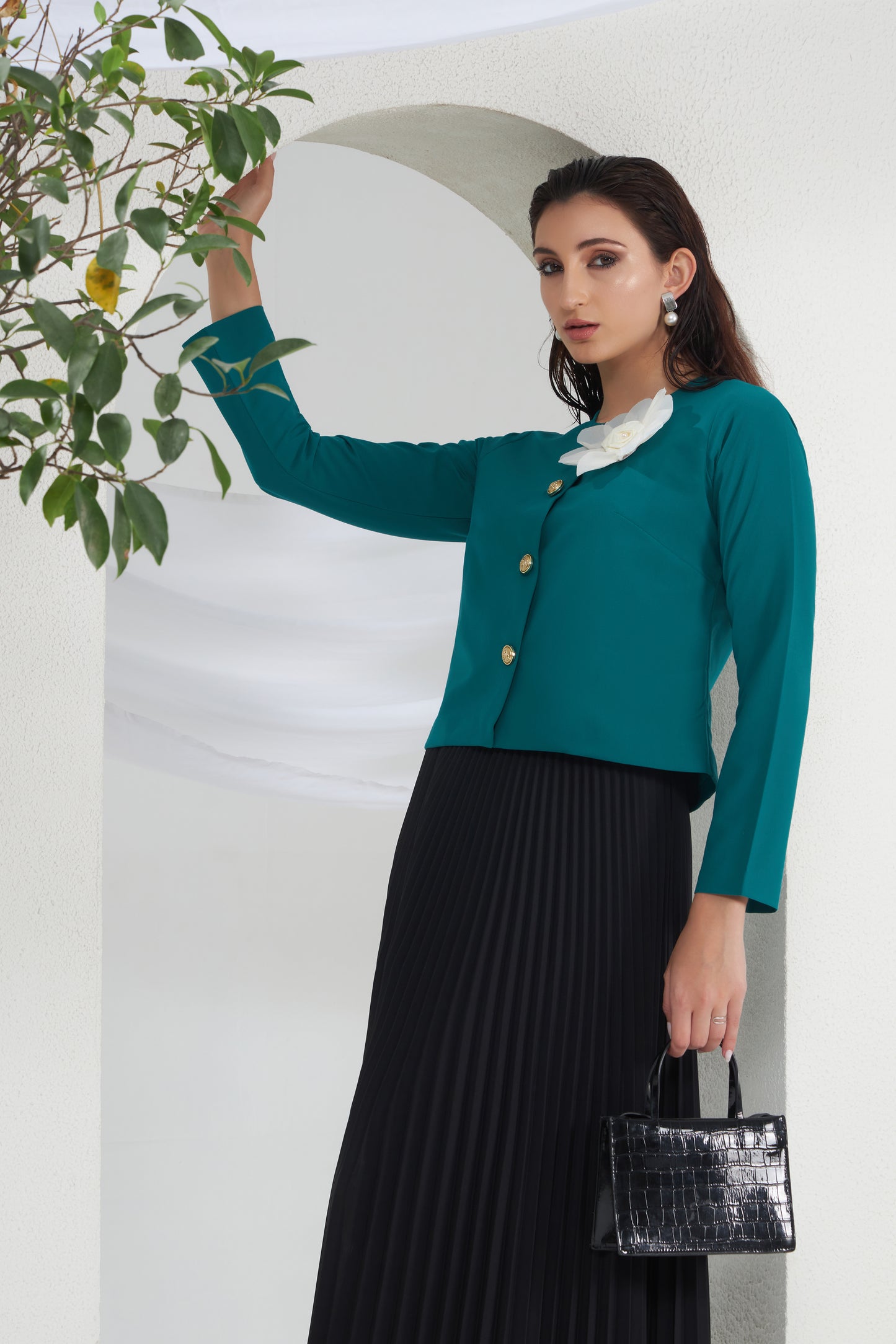 EMERALD GREEN 3-D FLOWER TOP