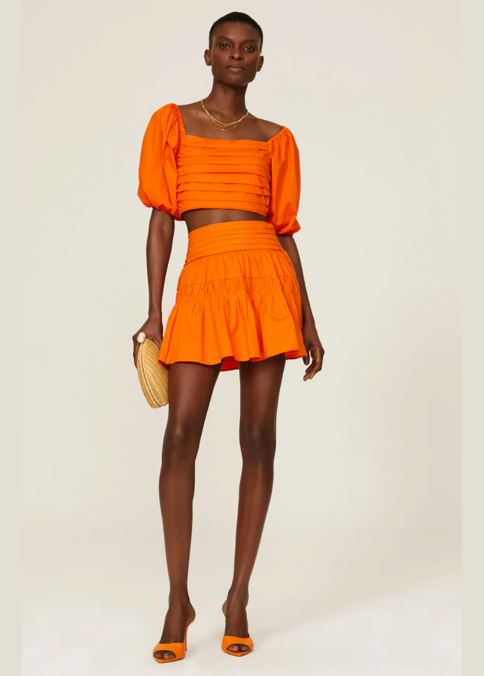 ORANGE COTTON PLEATED CO-ORD