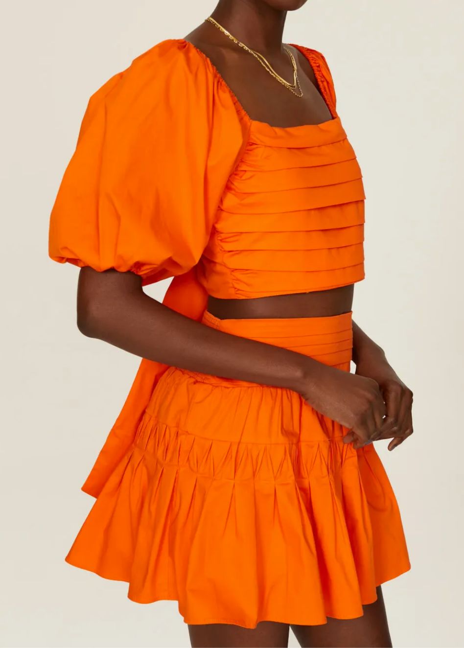 ORANGE COTTON PLEATED CO-ORD