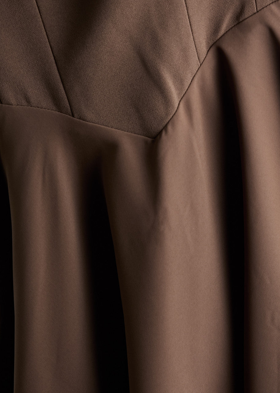 STRAPLESS BROWN MIDI DRESS