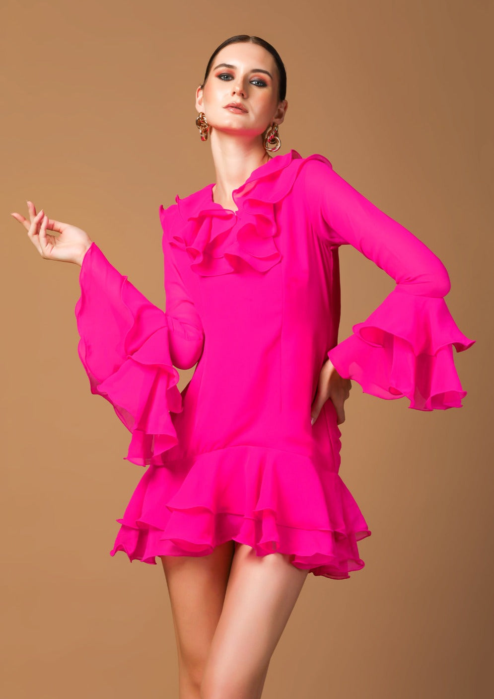 FUCHSIA RUFFLE DRESS