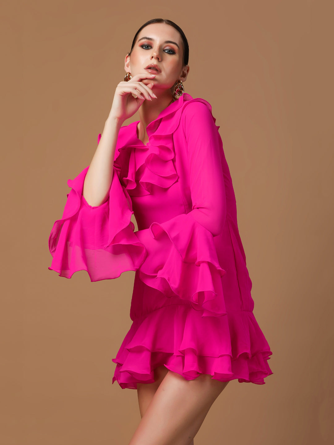 FUCHSIA RUFFLE DRESS