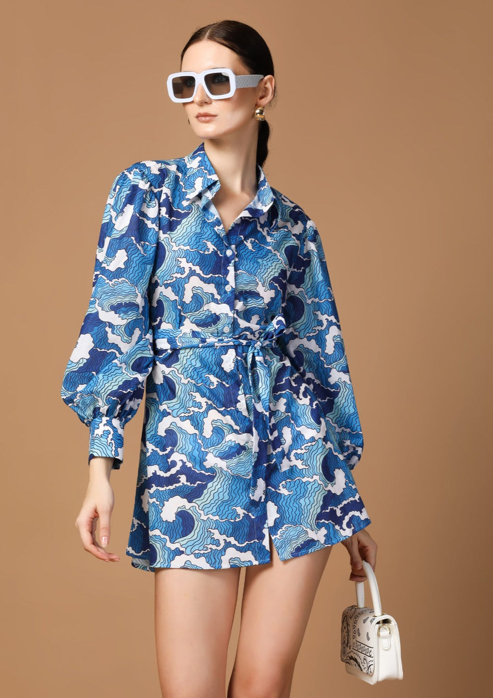 OCEAN PRINT SHIRT DRESS
