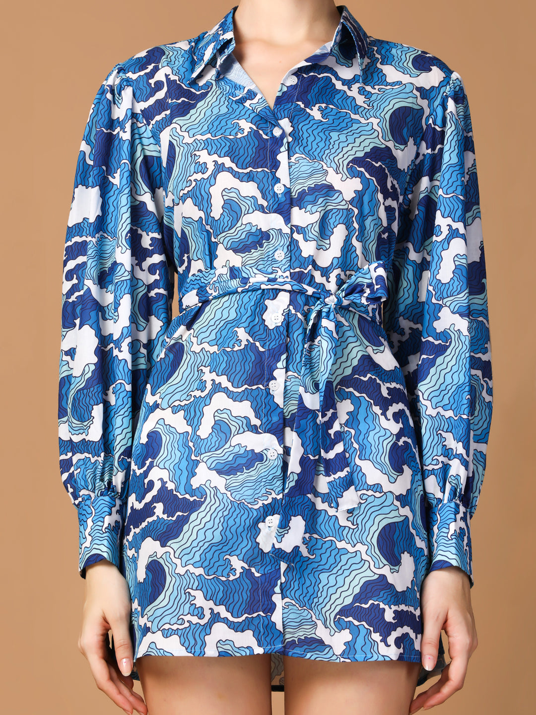 OCEAN PRINT SHIRT DRESS