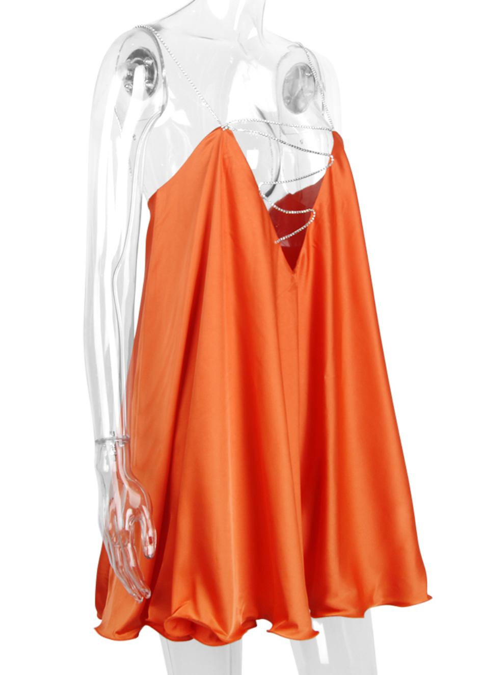 SATIN UMBRELLA RHINESTONE DRESS