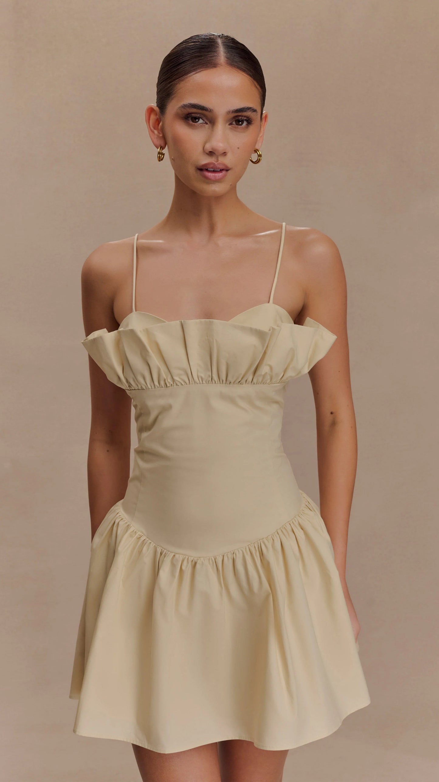 CREAM FRILL COTTON MINI DRESS