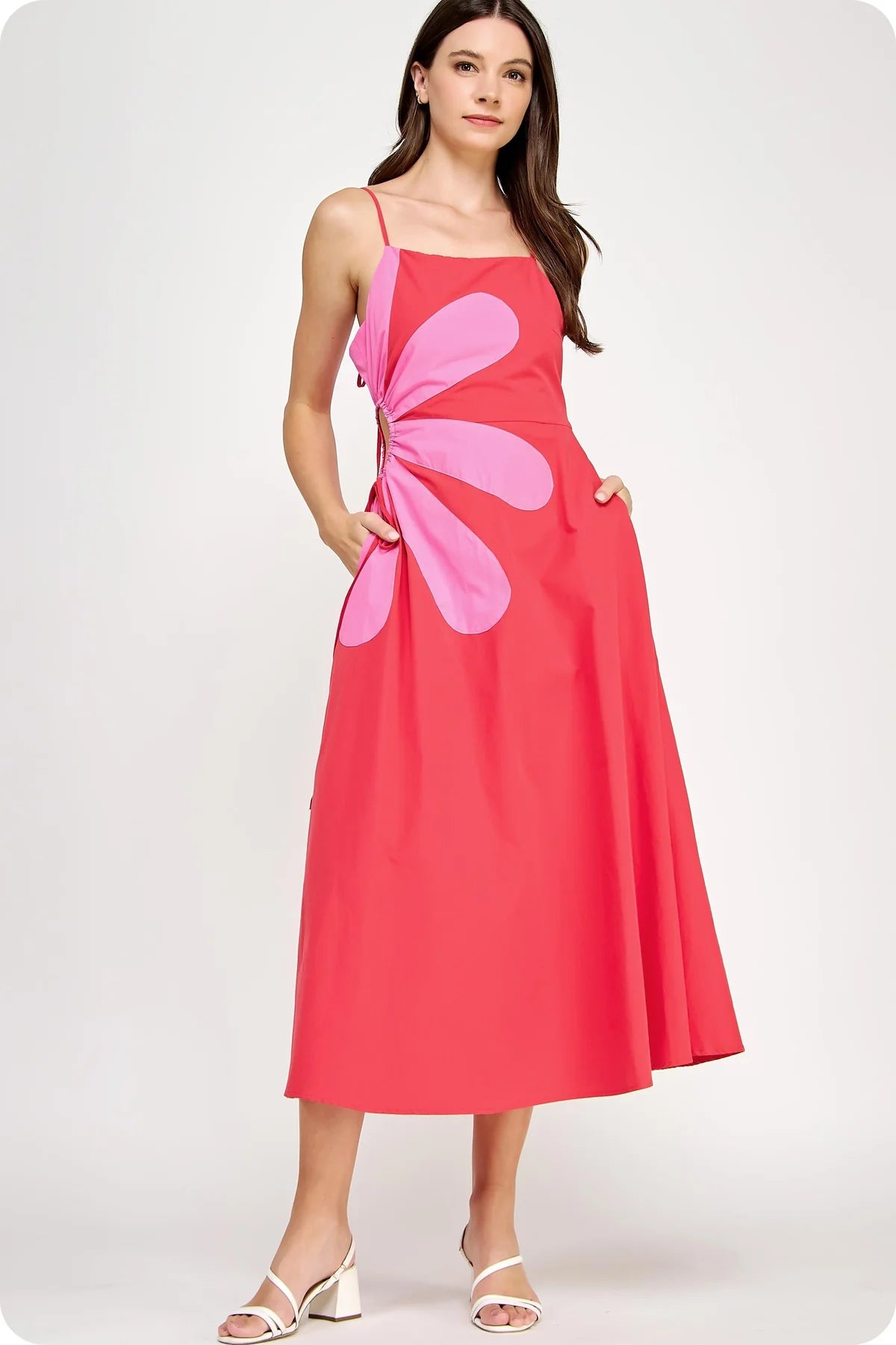 SIDE CUT FLOWER MAXI DRESS