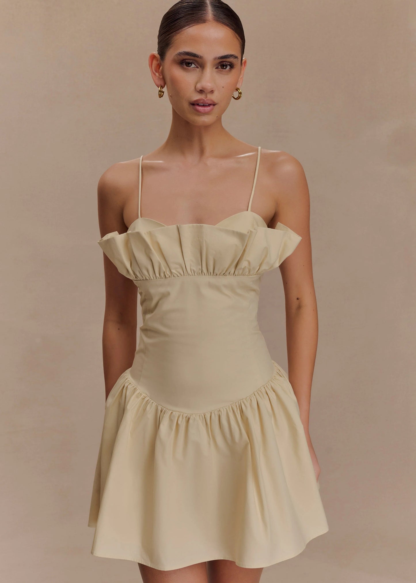 CREAM FRILL COTTON MINI DRESS