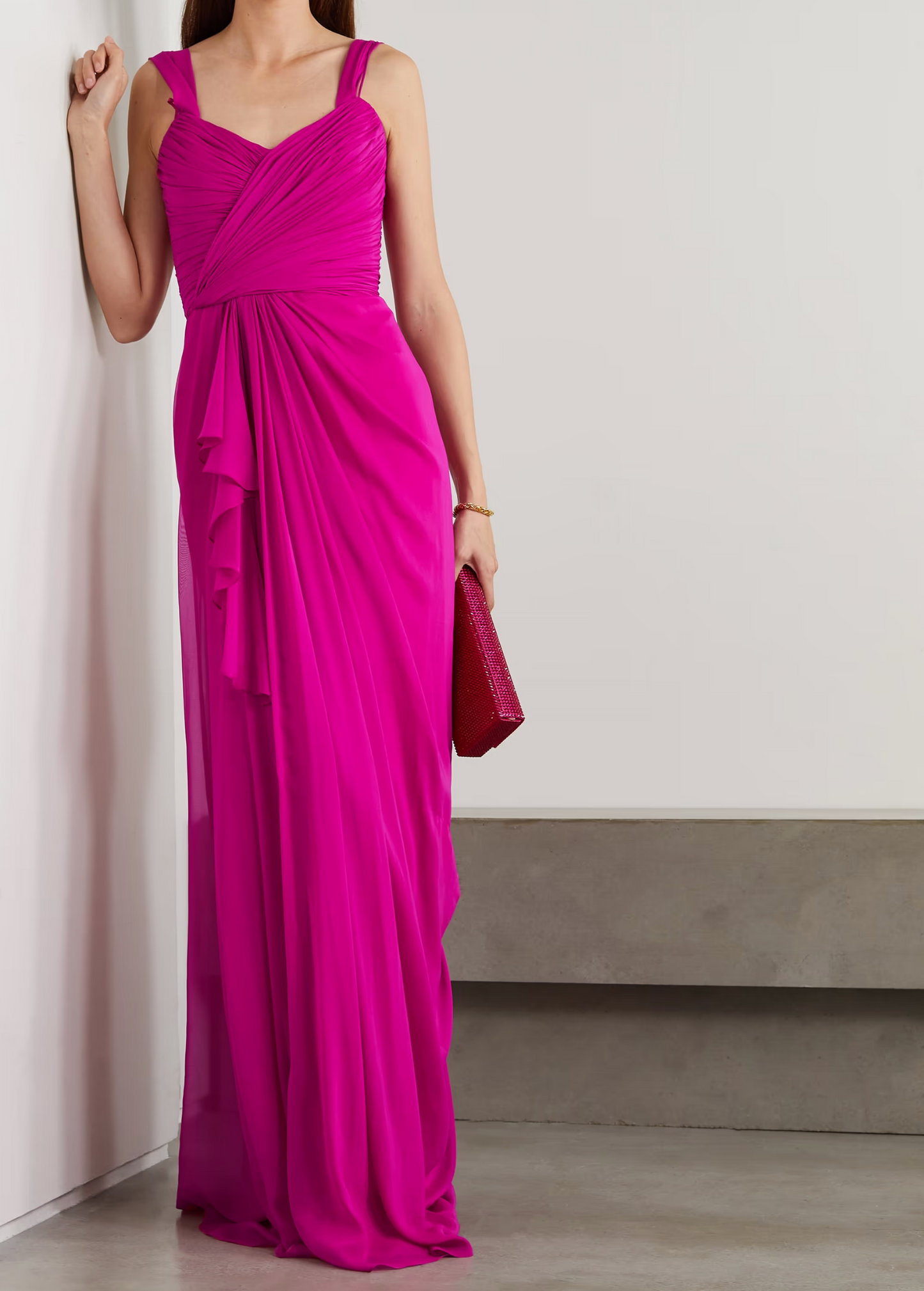 VIRANA RUFFLED DRAPED EVENING GOWN