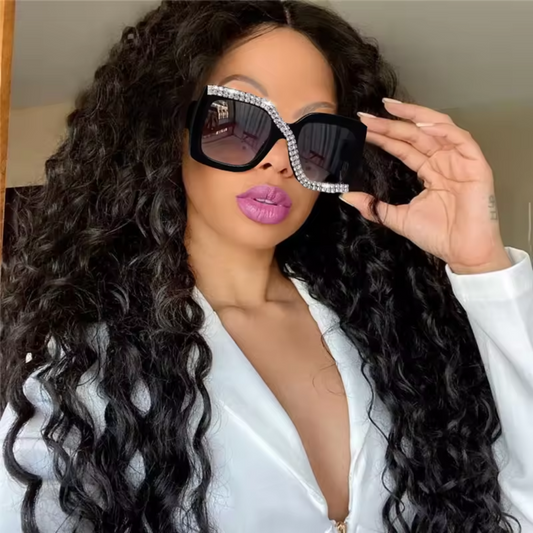 RHINESTONE DIAMOND CUT OUT SUNGLASSES