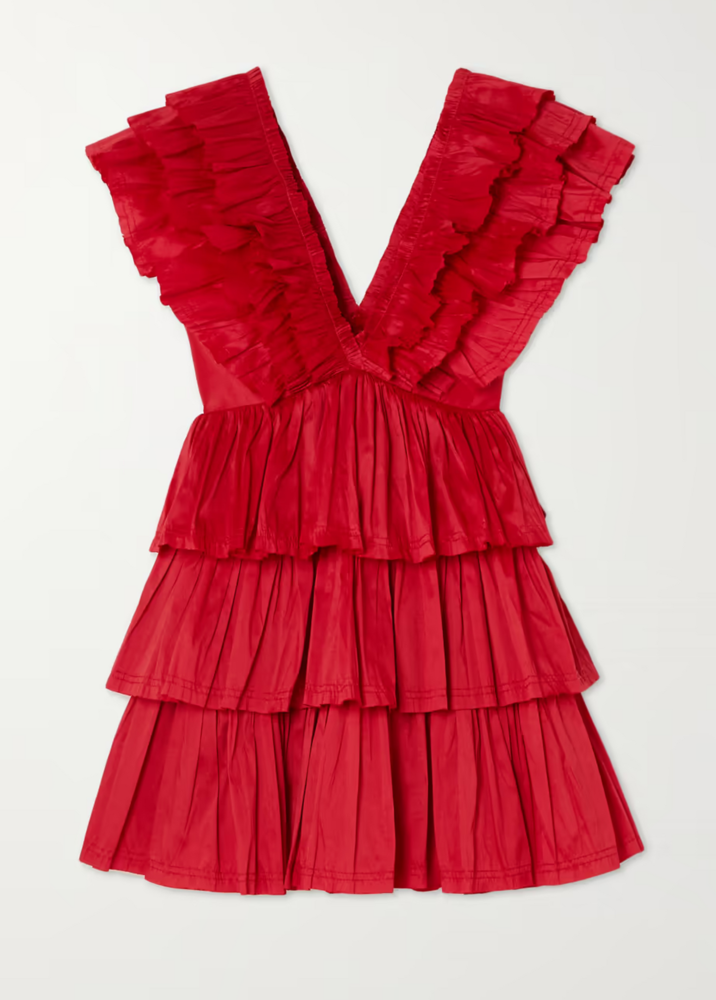 COFFEE DEEP NECK FRILL LAYERED DRESS