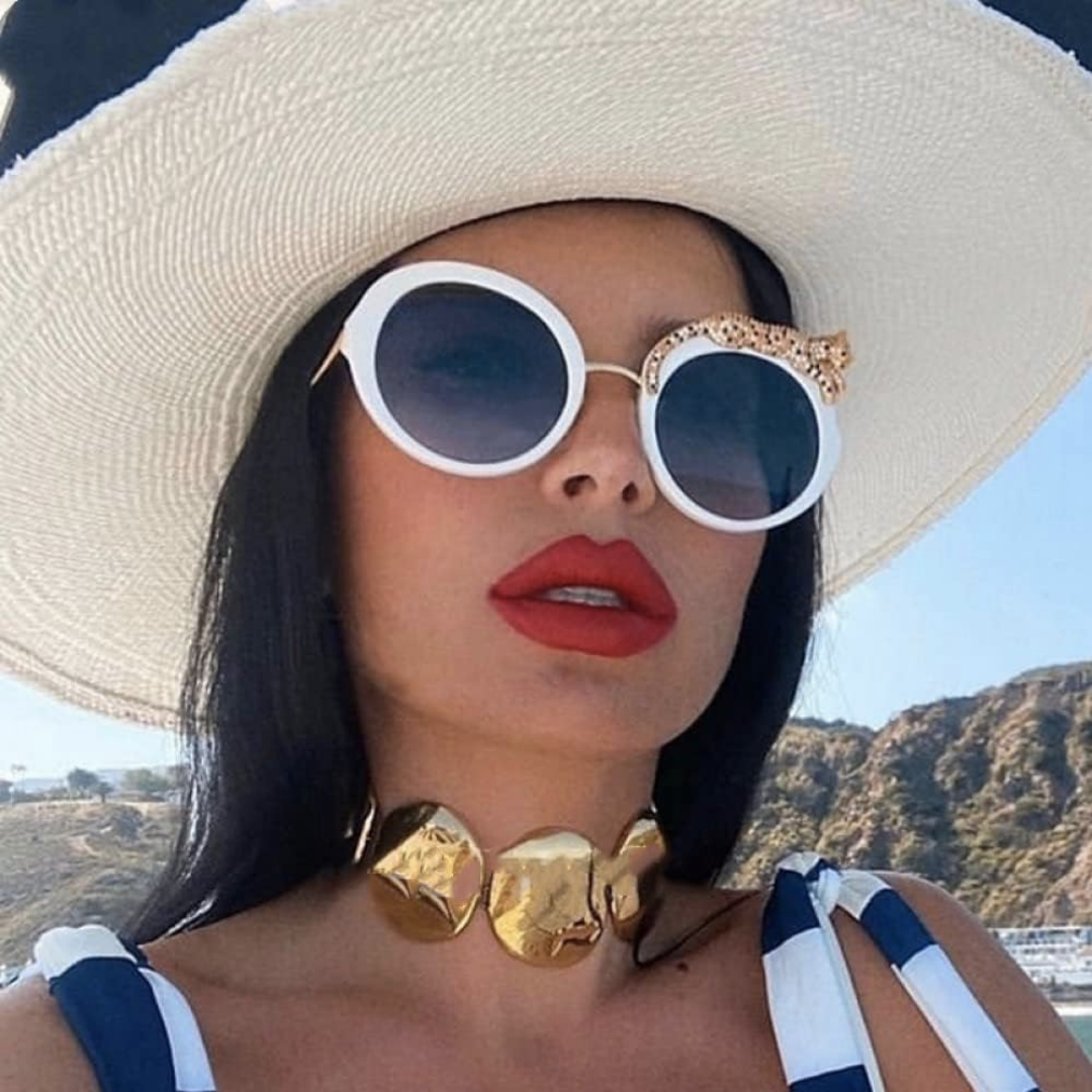 LEOPARD CRYSTAL ROUND GLASSES