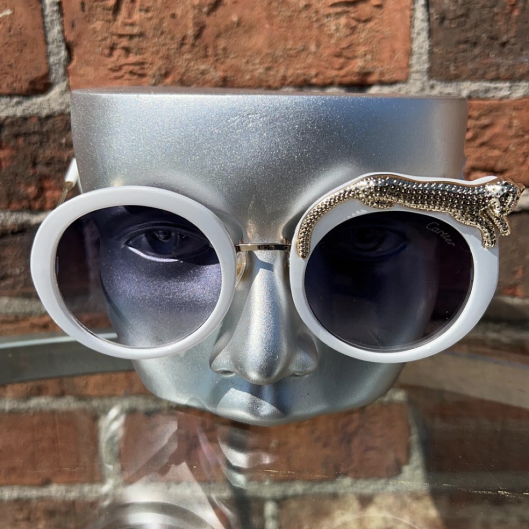 LEOPARD CRYSTAL ROUND GLASSES