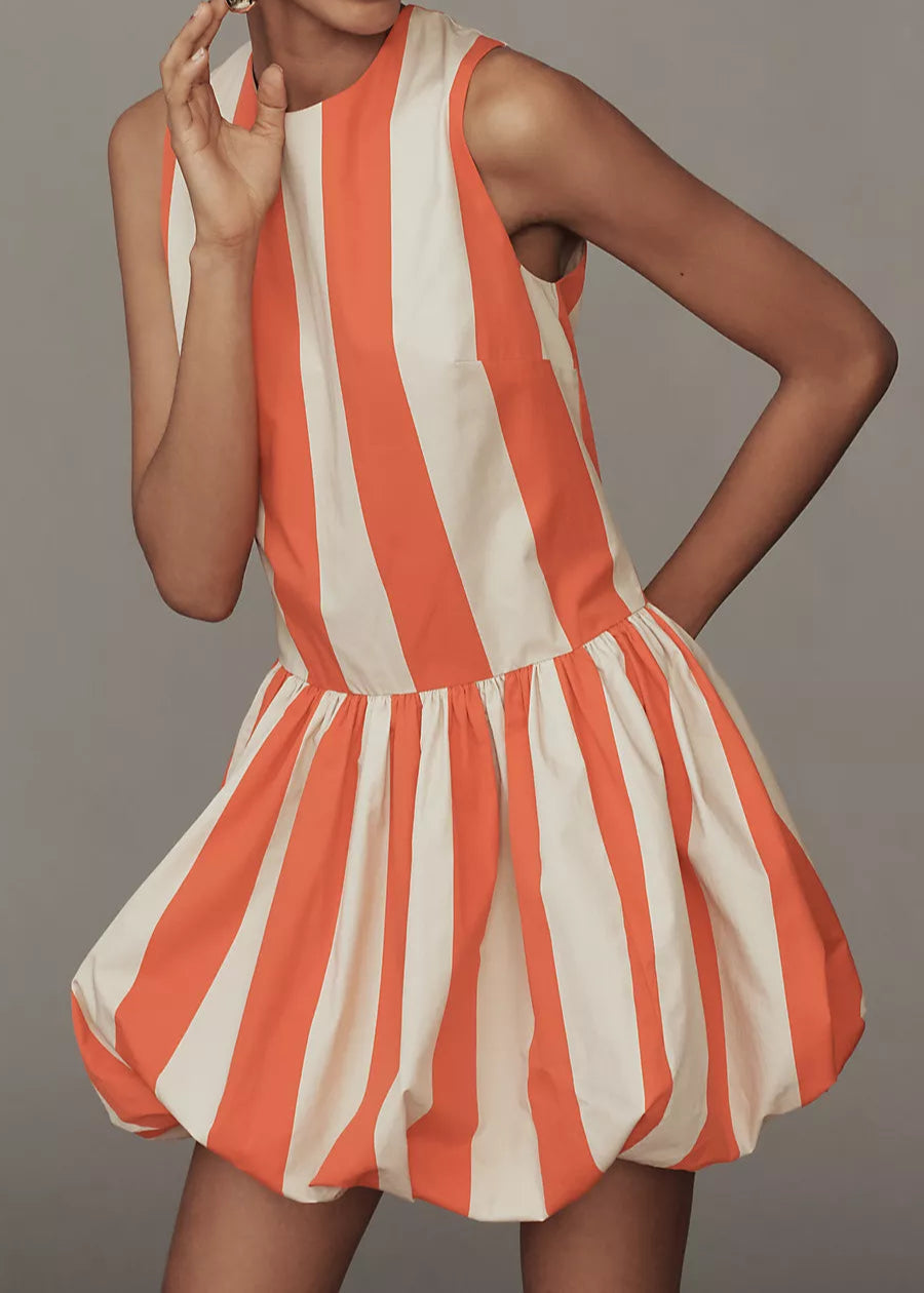 TANGERINE STRIPES MINI BUBBLE DRESS