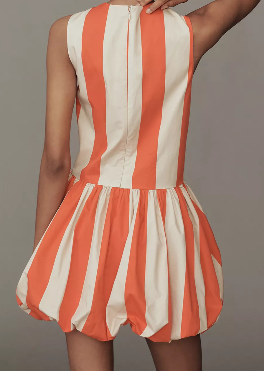 TANGERINE STRIPES MINI BUBBLE DRESS