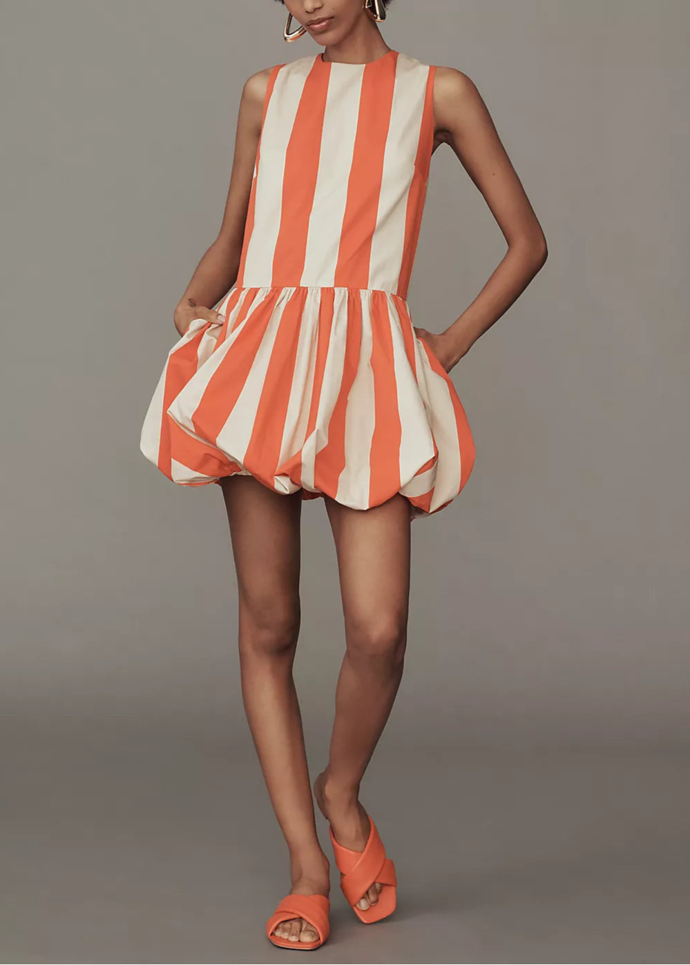 TANGERINE STRIPES MINI BUBBLE DRESS