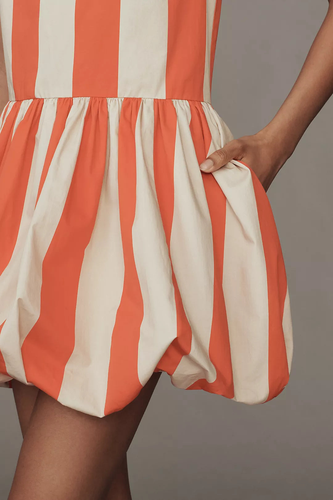 BUBBLE STRIPED CREAM ORANGE DRESS