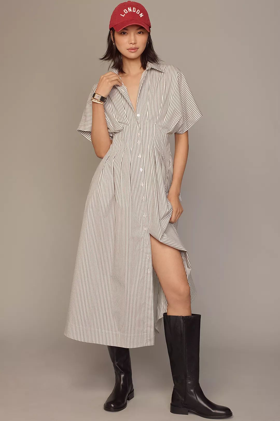 STRIPED TOBIE PLEATED WAIST DRESS