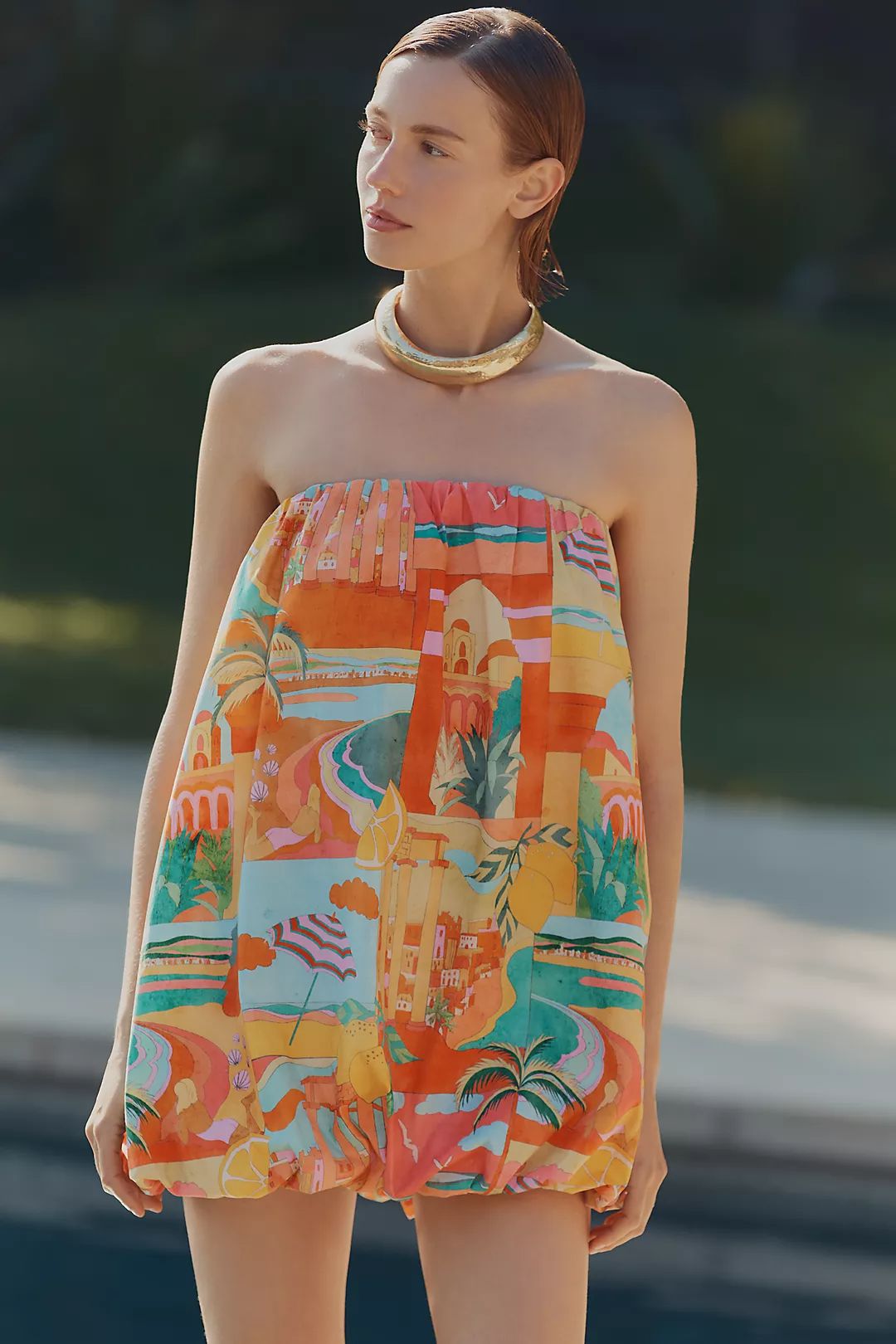 BUBBLE HEM PRINTED DRESS