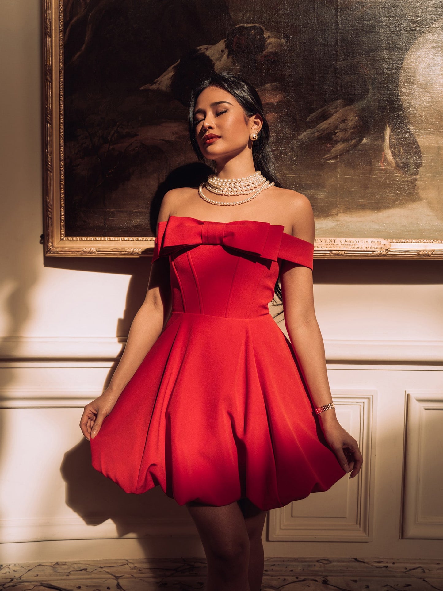 RED MINI BOW DRESS