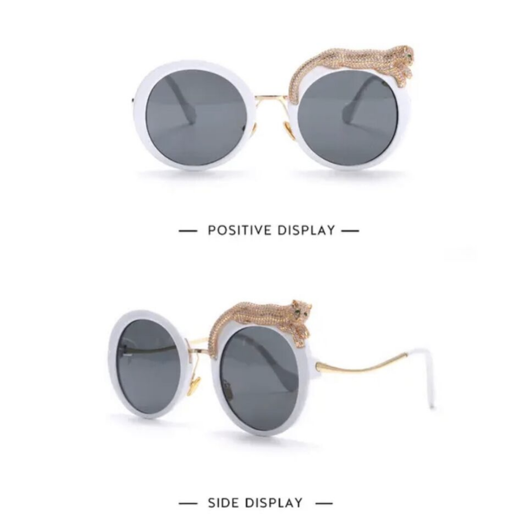LEOPARD CRYSTAL ROUND GLASSES