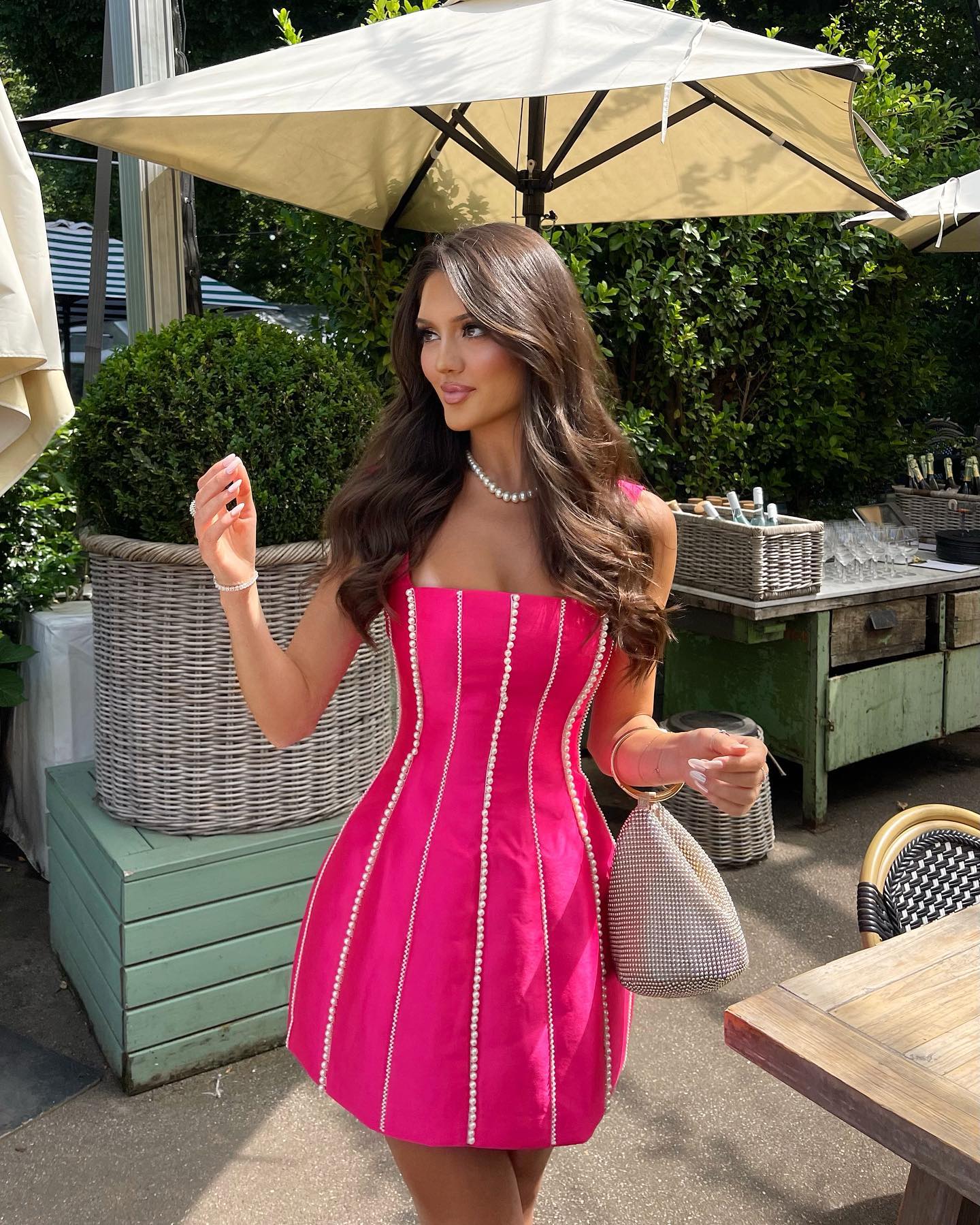 PINK PEARL WORK BUTTERFLY DRESS